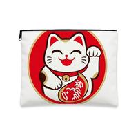 Maneki Neko, trousse da viaggio con gatto fortunato, adorabile astuccio da viaggio per donne, piccolo organizer portatile in tela con cerniera, ottimo regalo per festival, gioioso beauty case per la