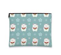 Maneki Neko - Trousse da viaggio per cosmetici con simpatico gatto, custodia portatile in tela con cerniera, organizer per la cura della pelle, Blu, 7x9 Inch, Gatti