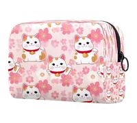 Maneki Neko - Trousse per cosmetici da donna, con gatti rosa e ciliegie, borsa da viaggio grande, pratica borsa organizer con cerniera, Multi, 18.5x7.5x13cm/7.3x3x5.1in, Beauty case
