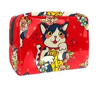 Maneki Neko - Trousse per cosmetici da donna, con gatto giapponese, con fiore, per articoli da toeletta da viaggio, grande, in PVC, con cerniera, Multi, 18.5x7.5x13cm/7.3x3x5.1in, Beauty case