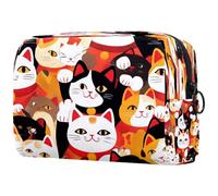 Maneki Neko - Trousse per cosmetici, da donna, con motivo di gatti, borsa da viaggio grande, pratica borsa organizer con cerniera, Multi, 18.5x7.5x13cm/7.3x3x5.1in, Beauty case