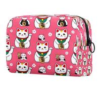 Maneki Neko - Trousse per cosmetici da donna, con motivo floreale di ciliegie, grande, con cerniera, Multi, 18.5x7.5x13cm/7.3x3x5.1in, Beauty case