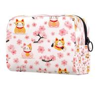 Maneki Neko - Trousse per cosmetici da donna, con motivo floreale di ciliegie, grande, con cerniera, Multi, 18.5x7.5x13cm/7.3x3x5.1in, Beauty case