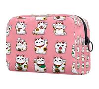 Maneki Neko - Trousse per cosmetici da donna, con motivo gatti, borsa da viaggio per articoli da toeletta grande, pratica borsa organizer con cerniera, Multi, 18.5x7.5x13cm/7.3x3x5.1in, Beauty case