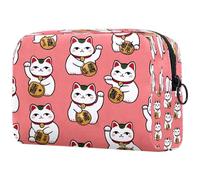 Maneki Neko - Trousse per cosmetici da donna, motivo: gatti su rosa, borsa da viaggio grande per trucchi, pratica borsa organizer con cerniera, Multi, 18.5x7.5x13cm/7.3x3x5.1in, Beauty case