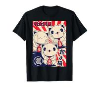 Maneki Nekos Gatti Fortunati Buona Fortuna Feng Shui Stile Giapponese Maglietta