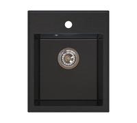 Manestein Lavello da Cucina in Granito da Incasso, Vasca Singola con Sifone, Resistente alle Macchie e Facile da Pulire, 80% Sabbia di Quarzo, 1 Pezzo, 48,5 x 40,5 cm, Grafite/Nero Chiazzato