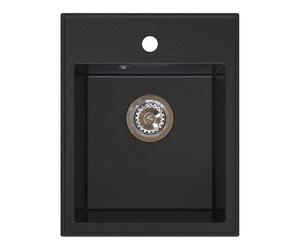 Manestein Lavello da Cucina in Granito da Incasso, Vasca Singola con Sifone, Resistente alle Macchie e Facile da Pulire, 80% Sabbia di Quarzo, 1 Pezzo, 48,5 x 40,5 cm, Grafite/Nero Chiazzato