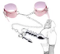Manette BDSM con 2 plug anali, dildo anale, bondage, manette in pelle, manette in metallo, butt plug, palline anali, prostata, massaggiatore del punto G, flirt, masturbatore, giocattolo sessuale