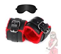 Manette esterne nere e interne rosse in peluche e maschera per gli occhi a sorpresa notturna