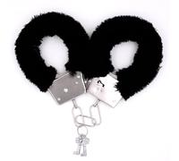 Manette in Metallo, 1 paia Manette di Metallo con Chiavi, Manette Finte Pelose Giocattolo, Giocattolo di Manette con Peluche con 2 Chiavi, per Accessori per Feste per Bambini, nero