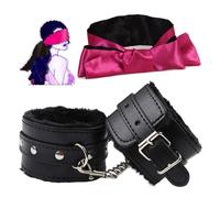 Manette in pelle e peluche BDSM e cinghia per benda, popolare set di allenamento bondage per giochi di coppia - LC15ITW (Nero:Z)