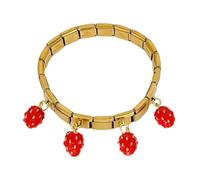 Manette regolabili alla moda in acciaio inox con accento fragola e ciliegie, adatte per uscite casual, braccialetti colorati alla moda, Misura unica, come descritto