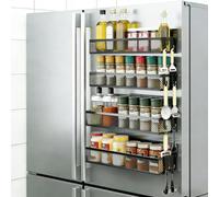 Manfâ Scaffale Magnetico per Spezie, Set da 4(2 grandi,2 medie),Organizzatore Cucina Senza Fori con Forti Magneti,in Acciaio Robusto,per Frigo,Forno,Microonde,Lavastoviglie e Parete,Nero