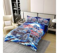 Manfei Blue Wolf - Set copripiumino in 100% cotone, per letto king size, motivo: camion con bandiera americana, 3 pezzi, motivo animali selvatici, decorazione per la camera di bambini, ragazzi e