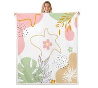 Manfei Coperta con arte astratta botanica, stile bohémien, esotico, rosa verde, per decorare la stanza, coperta in pile geometrica moderna di metà secolo, per tutte le stagioni, super morbida, per