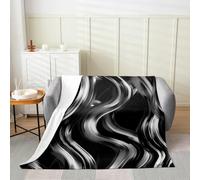 Manfei Coperta in flanella a righe ondulate, colore nero e grigio, motivo geometrico astratto, arte semplice, accogliente, per letto, divano, decorazione per la camera di bambini, ragazzi e ragazze