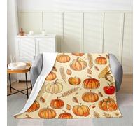 Manfei Coperta in flanella con motivo Hello Fall con zucche e spighe di grano, a tema autunnale, accogliente, per letto, divano, decorazione per la camera dei bambini, ragazzi e ragazze, morbida e