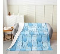 Manfei Coperta in flanella con stampa astratta con gatti blu, a tema animale, per letto, divano, decorazione per la camera di bambini, ragazzi e ragazze, morbida e traspirante (127 x 152 cm)