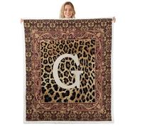 Manfei Coperta in flanella con stampa leopardata, con monogramma lettera G, coperta in pile per decorare la casa, divano, coperta in pile con pelle di animali selvatici, 101,6 x 127 cm