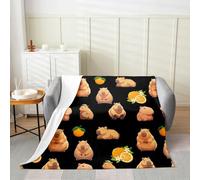 Manfei Coperta in flanella Kawaii Capybara con frutta fresca arancione a tema animale, per letto, divano, decorazione per la camera di bambini, ragazzi e ragazze, morbida e traspirante (228 x 228 cm)