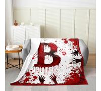 Manfei Coperta in flanella rossa con lettera B, stampa di mani e sangue, motivo acquerello tie dye, per Halloween, per letto, divano, decorazione per la camera di bambini, ragazzi e ragazze, morbida e