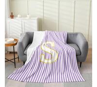 Manfei Coperta in flanella super morbida a righe, con iniziale S, per divano letto, arte geometrica minimalista, coperta decorativa calda e accogliente, 101,6 x 127 cm