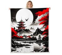 Manfei Coperta in pile a forma di drago, stile samurai giapponese, per bambini e adolescenti, bella decorazione per la stanza, coperta in flanella stile pittura a inchiostro, doppia 152,4 x 203,2 cm