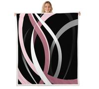 Manfei Coperta in pile a righe geometriche astratte a righe rosa, nere e grigie, comoda coperta per letto, divano, decorazione per la camera di bambini, ragazzi e ragazze, morbida e traspirante (228 x