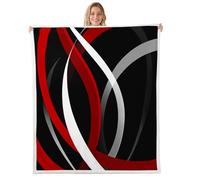 Manfei Coperta in pile a righe geometriche astratte a righe rosse, nere e grigie, comoda coperta per letto, divano, decorazione per la camera di bambini, ragazzi e ragazze, morbida e traspirante (101