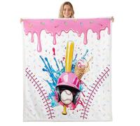Manfei Coperta in pile a tema baseball con gelato, motivo baseball, gelato, per sport, giochi, comoda, per letto, divano, decorazione per la camera di bambini, ragazzi e ragazze, morbida e traspirante