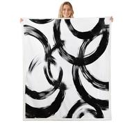 Manfei Coperta in pile bianco e nero con cerchi geometrici, motivo astratto, onde e strisce, accogliente, per letto, divano, decorazione per la camera dei bambini, ragazzi e ragazze, morbida e