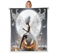 Manfei Coperta in pile con graziosa farfalla e lanterna in stile cartone animato, per Halloween, colore grigio, per letto, divano, decorazione per la camera dei bambini, ragazzi e ragazze, morbida e