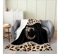 Manfei Coperta in pile con lettera C con stampa leopardata, per bambini e adolescenti, bella decorazione per la stanza, set di biancheria da letto alla moda con ghepardo africano, con fiocco, per