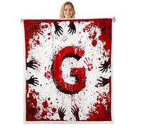 Manfei Coperta in pile con lettera G rossa, motivo acquerello tie dye con impronte di mani e sangue, a tema Halloween, comoda, per letto, divano, decorazione per la camera dei bambini, ragazzi e