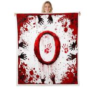 Manfei Coperta in pile con lettera O rossa, motivo acquerello tie dye, stampa di mani e sangue, a tema Halloween, comoda, per letto, divano, decorazione per la camera dei bambini, ragazzi e ragazze