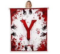 Manfei Coperta in pile con lettera Y rossa, motivo acquerello tie dye con stampa di mani e sangue, a tema Halloween, comoda, per letto, divano, decorazione per la camera di bambini, ragazzi e ragazze
