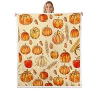 Manfei Coperta in pile con motivo Hello Fall con zucche e spighe di grano, a tema autunnale, accogliente, per letto, divano, decorazione per la camera dei bambini, ragazzi e ragazze, morbida e