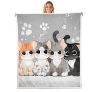 Manfei Coperta in pile con stampa a forma di gatto in stile cartone animato, con stampa di zampe, comoda coperta per letto, divano, decorazione per la camera dei bambini, ragazzi e ragazze, morbida e