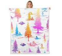 Manfei Coperta in pile di flanella con alieni UFO, tenda alberi misteriosi alieni, per ragazzi e ragazze, per tutte le stagioni, decorazione per camera da letto, 127 x 152 cm, viola arancione