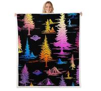Manfei Coperta in pile di flanella con alieni UFO, tenda alberi misteriosi alieni, per ragazzi e ragazze, per tutte le stagioni, decorazione per camera da letto, 76 x 101 cm, nero e viola