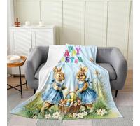 Manfei Coperta in pile di flanella con coniglietti e uova di Pasqua, per ragazzi e ragazze, per tutte le stagioni, motivo botanico con fiori e farfalle, leggera, decorazione per la stanza, 76 x 101 cm