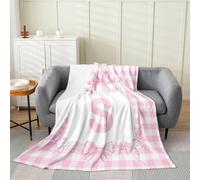 Manfei Coperta in pile di flanella con fiocco, dolce principessa lettera S, per ragazzi e ragazze, per tutte le stagioni, romantica, a scacchi, leggera, decorazione per la stanza, 76 x 102 cm