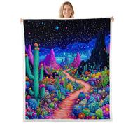 Manfei Coperta in pile di flanella con fiori ad acquerello, pianta di cactus del sud-ovest, per ragazzi e ragazze, per tutte le stagioni, stile bohémien, hippie, deserto, decorazione per la stanza, 76