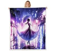 Manfei Coperta in pile di flanella con ragazza che balla, stile francese, per ragazzi e ragazze, per tutte le stagioni, coperta da sogno per letto con pioggia, decorazione per la stanza, 127 x 152 cm