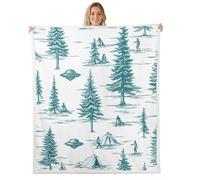 Manfei Coperta in pile di flanella misteriosa con alieni e astronavi, tenda con alberi, per ragazzi e ragazze, per tutte le stagioni, decorazione per camera da letto, 127 x 152 cm, bianco foglia di tè