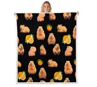Manfei Coperta Kawaii Capybara in pile con stampa di frutta fresca, arancione, a tema animale, accogliente, per letto, divano, decorazione per la camera di bambini, ragazzi e ragazze, morbida e