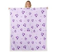 Manfei Coperta Kawaii con fiocco per bambini, con papillon color ciliegia, per letto da principessa, motivo cartone animato, estetica, da sogno, per ragazze e ragazzi, decorazione per divano, viola