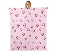 Manfei Coperta per bambini con fiocco in stile cartone animato, coperta da letto da sogno con papillon ciliegia, decorazione per divano per ragazze e ragazzi, decorazione per divano rosa, 101 x 127 cm
