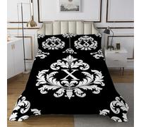 Manfei Copriletto in stile barocco antico per letto king size, con monogramma lettera X, trapuntato, 3 pezzi, per adulti e adolescenti, decorazione della camera da letto, motivo floreale damascato